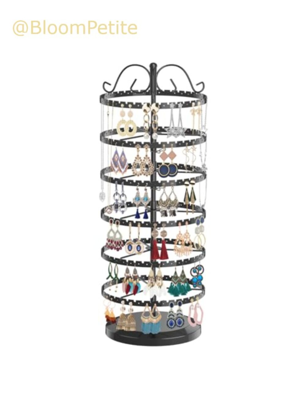 LASZOLA 6-Tier Rotating Earring Holder Organizer Metal Jewelry Display Stand